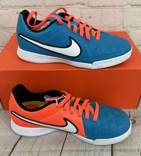 Nike JR Tiempo Genio Leather IC Boy's Soccer Shoes Turquoise White Crimson US 2Y