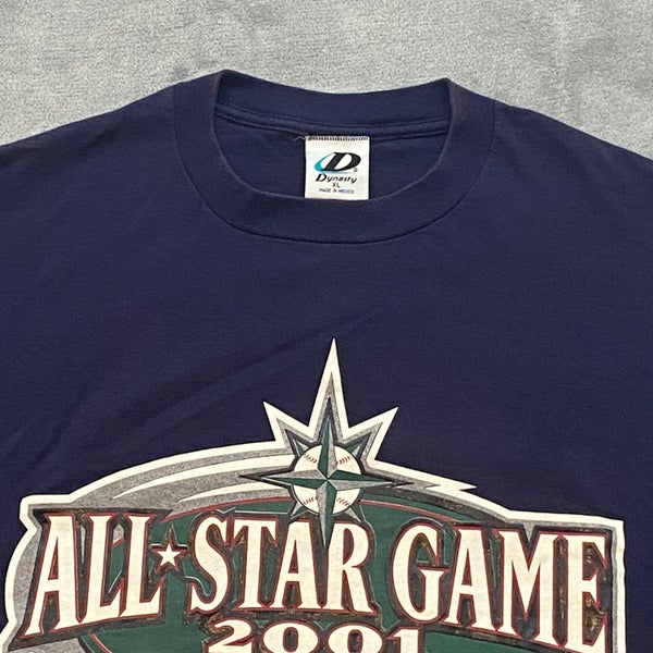 Vintage 2001 MLB All-Star Game Seattle T Shirt Men XL Navy Majestic Short Sleeve