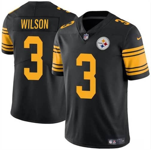 Pittsburgh #3 Steelers Russell Wilson Black Jersey -All Men Women Youth Size Available