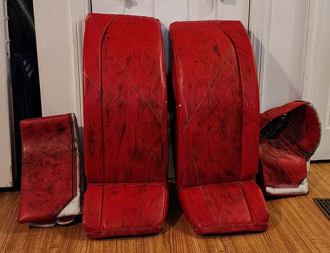 All Red Bauer  Goalie Full Set with Pro Stock Gloves