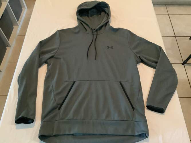 Under Armour Mens hoodie pullover shirt L grey Black logo loose Hooded Box O