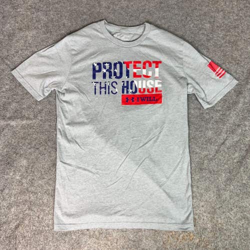 Under Armour Mens Shirt Small Gray Tee T American Flag USA Heatgear 4th of July