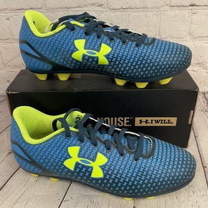 Under Armour Speed Force FG JR Soccer Cleats Electric Blue Yellow US Size 2.5Y