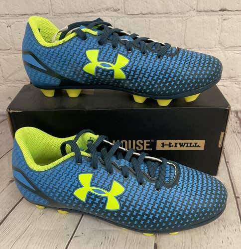 Under Armour Speed Force FG JR Soccer Cleats Electric Blue Yellow US Size 2.5Y