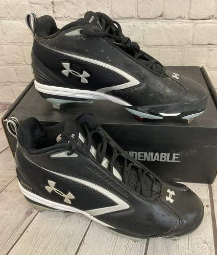 Under Armour 1097001-001 Metal Bomber Mid ST Mens Baseball Cleats Black Silver 9