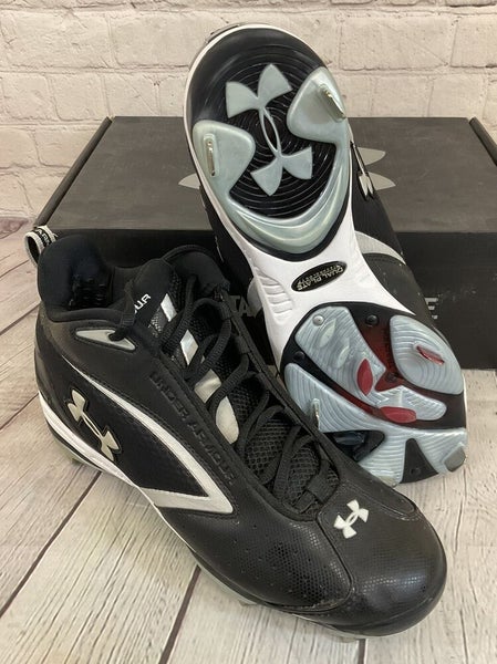 Under Armour 1097001-001 Metal Bomber Mid ST Mens Baseball Cleats Black Silver 9