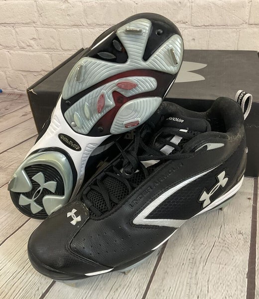 Under Armour 1097001-001 Metal Bomber Mid ST Mens Baseball Cleats Black Silver 9