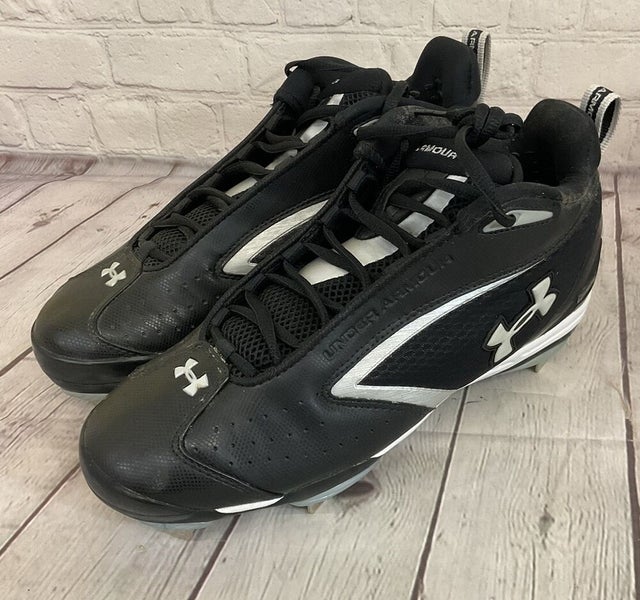 Under Armour 1097001-001 Metal Bomber Mid ST Mens Baseball Cleats Black Silver 9