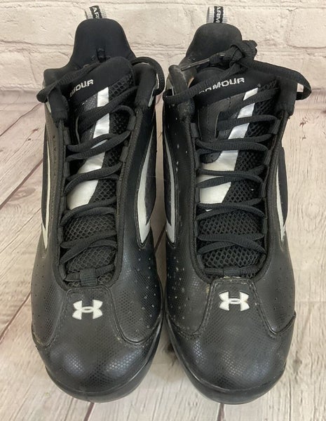 Under Armour 1097001-001 Metal Bomber Mid ST Mens Baseball Cleats Black Silver 9
