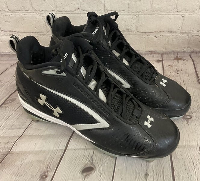 Under Armour 1097001-001 Metal Bomber Mid ST Mens Baseball Cleats Black Silver 9