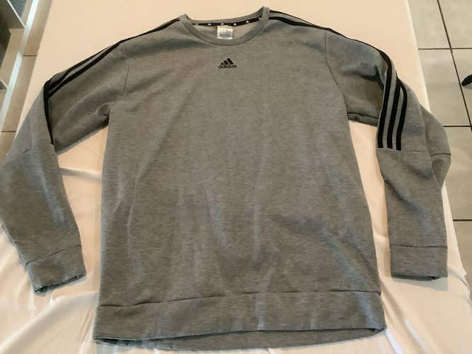 Adidas Pullover Sweat Shirt Grey W Stripes Exc Cond Mens L Box O