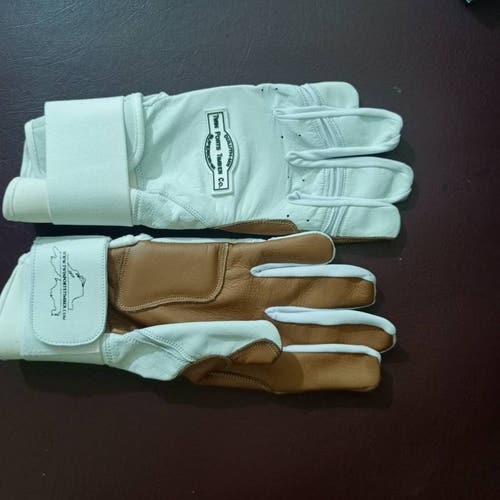 Twin Ports Timber Co. White With pine Tar Brown Palms Long Cuff Batting Gloves