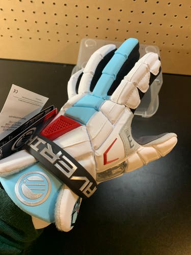 Brand New 12” Custom Maverik M5 Lacrosse Gloves Carolina Blue Red Medium
