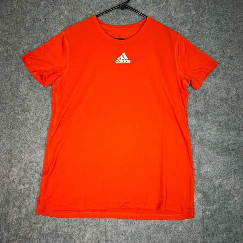 Adidas Womens T Shirt Large Orange White Tee Activewear Top Solid Sports Logo