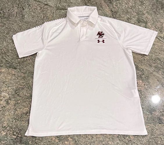 Boston College Football Team Issued White Polo Shirt, Under Armour, (M) - RARE