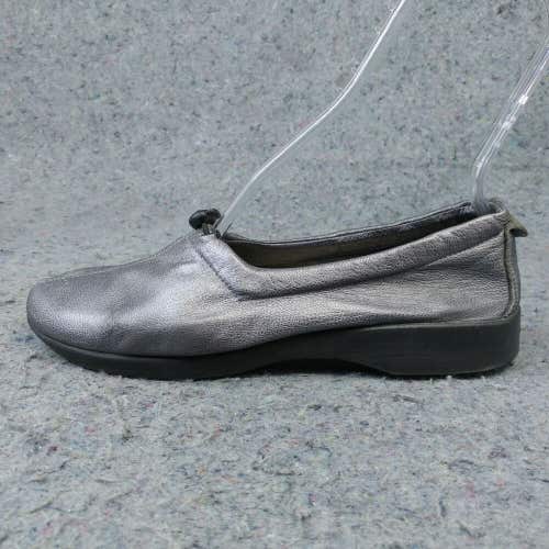 Arcopedico Queen II Flats Womens 41 Slip On Shoes Pewter Metallic Leather Toggle