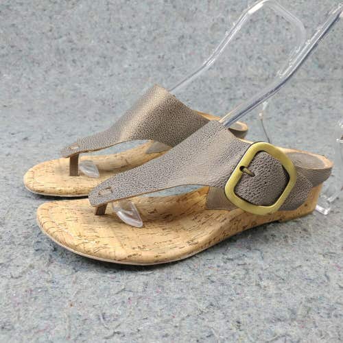 Donald Pliner Oltina Womens 8.5 Wedge Sandals Slip On Shoes Cork Thong Bronze