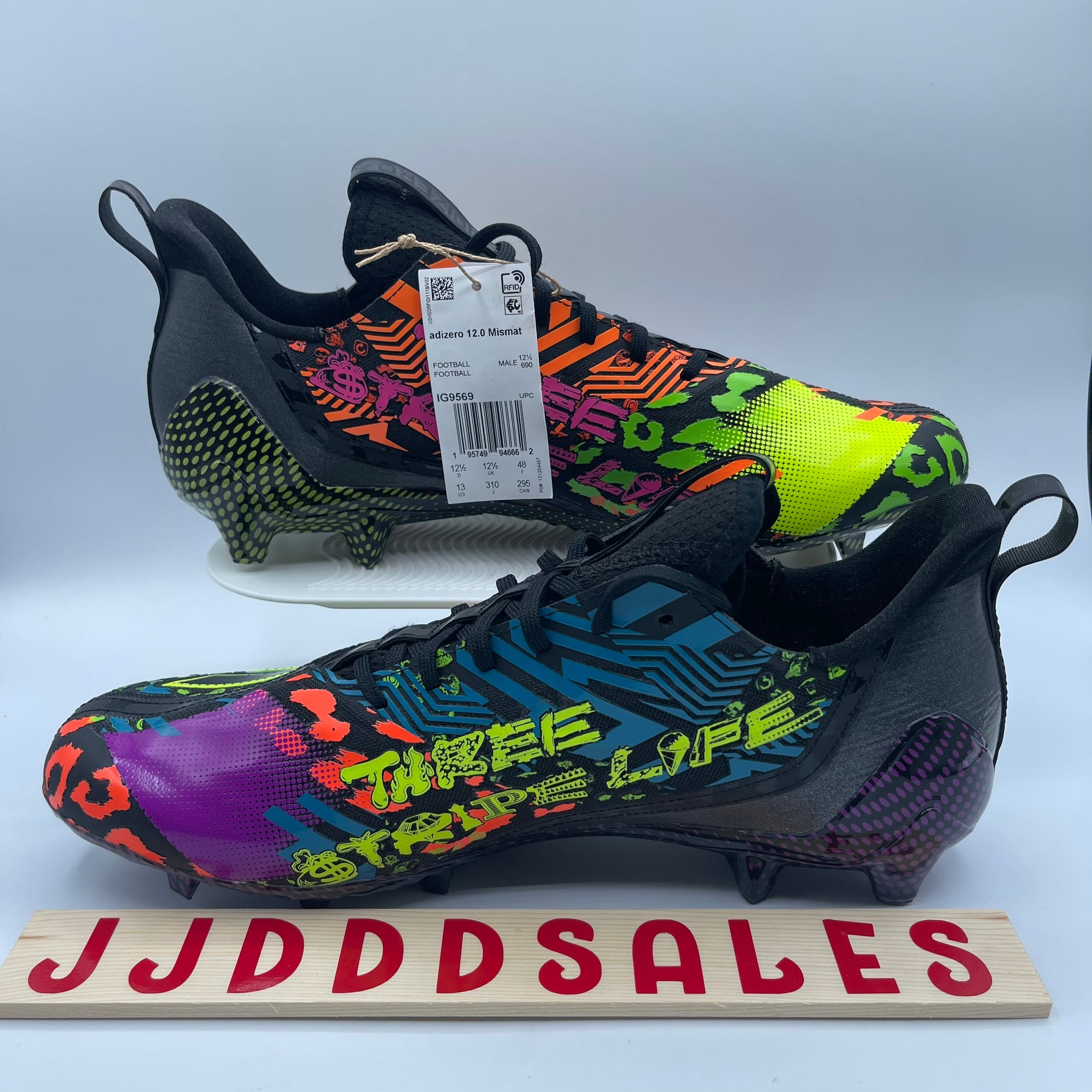 Adidas Adizero 12.0 Mismatch Men\'s Football Cleats Size 13 Black Multi-Color Amazon.com | adidas Adizero 12.0 Mismatch White/Solar Green  main image 4