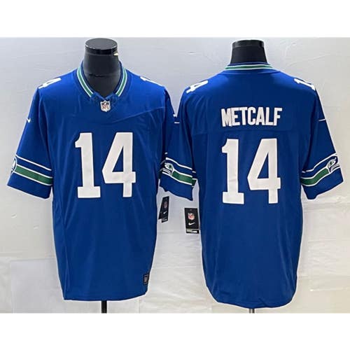 DK Metcalf Royal Throwback Limited Jersey -All Men Women Youth Size Available