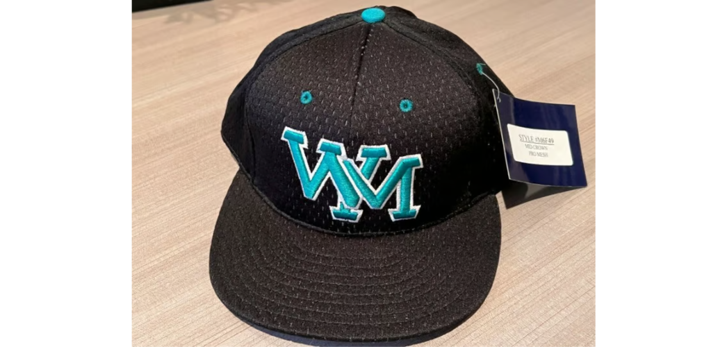 J-Wink Fitted Mid Crown Pro Mesh "WM" Black Baseball Cap Hat Men's Size 7 1/4"