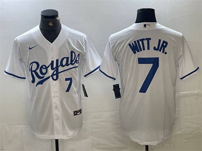 Bobby Witt Jr. White With Patch Cool Base Stitched Jersey -All Men Women Youth Size Available