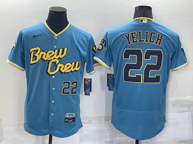 Christian Yelich Blue City Connect Flex Base Stitched Jersey -All Men Women Youth Size Available