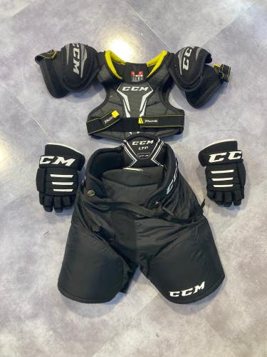 Used Youth Medium CCM Starter Kit (Shoulder Pads, Pants, and Gloves)