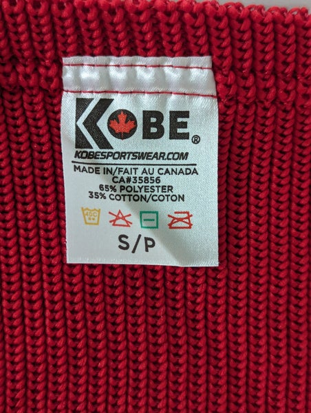 New Men's Adult Small Red KOBE Athletic Knit Ice Hockey Socks with Black trim and yellow pipe