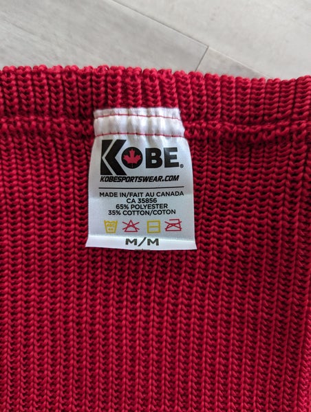 New Men's Adult Medium Red KOBE Athletic Knit Ice Hockey Socks with Black trim and yellow pipe