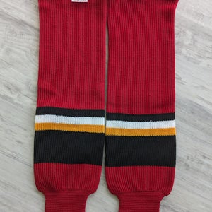 New Men's Adult Medium Red KOBE Athletic Knit Ice Hockey Socks with Black trim and yellow pipe