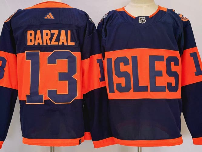New York Islanders 13 Mathew Barzal Stadium Series Navy Ice Hockey Jersey Size 52