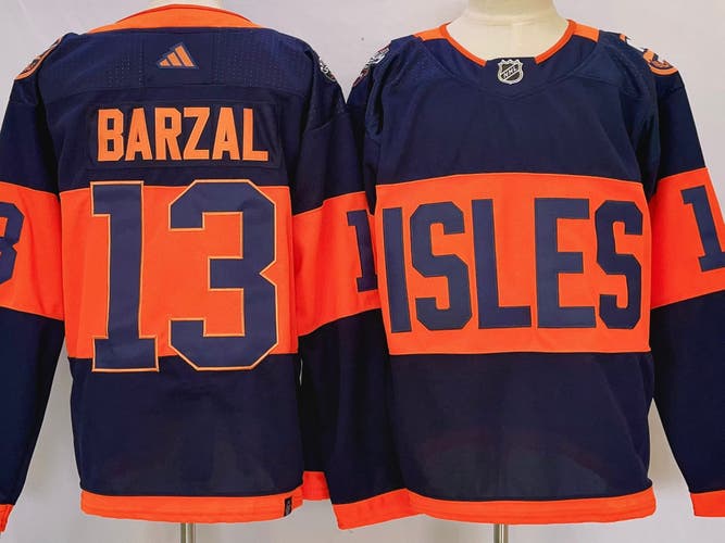 New York Islanders 13 Mathew Barzal Stadium Series Navy Ice Hockey Jersey Size 50