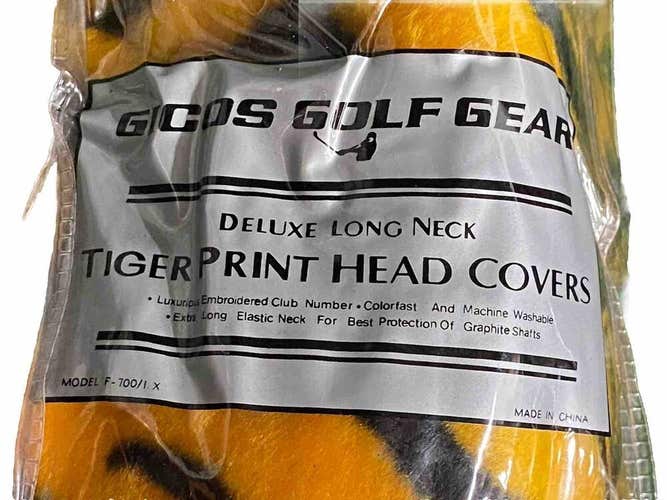 Gicos Golf Gear Deluxe Long Neck Tiger Print Golf Head Cover Sealed In Wrapper