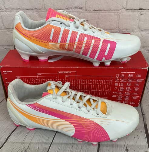 Puma 102891 02 evoSPEED 4.2 FG Women's Soccer Cleats White Pink Orange US 7.5
