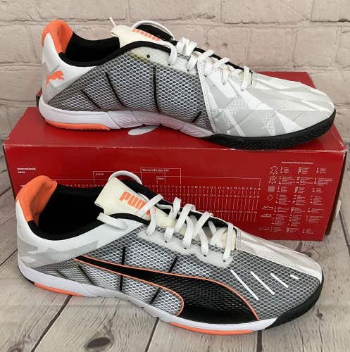 Puma 103236 03 Neon Lite 2.0 Men's Indoor Soccer Shoes White Black Orange US 9.5