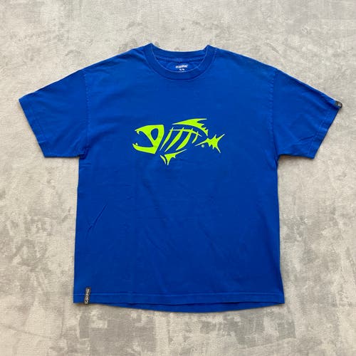 G.LOOMIS Fishing T Shirt Men XL Blue 2-Sided Short Sleeve Fishbone Skeleton Logo