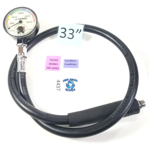 Sherwood 4500 PSI SPG Submersible Scuba Pressure Gauge w Thermometer + Hose 4437