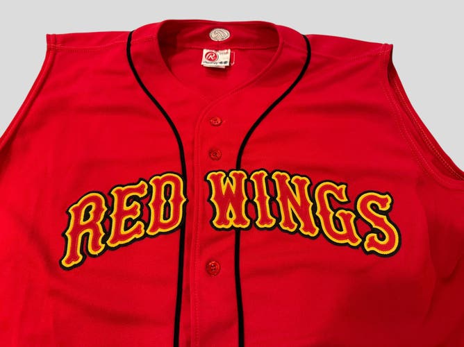 MiLB 2001 Rochester Red Wings Game Used Worn Bat Boy Rawlings Jersey Size 48