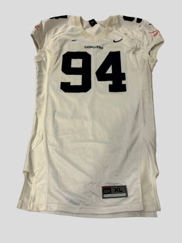 NCAA Virginia Cavaliers #94 Game Used / Worn White Nike Football Jersey Size XL