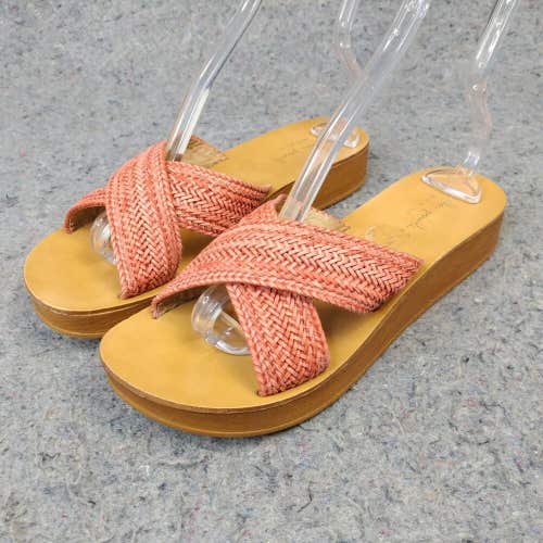 Mila Paoli Womens 9 Sandals Slides Slip On Shoes Weave Woven Coral Pink Flats