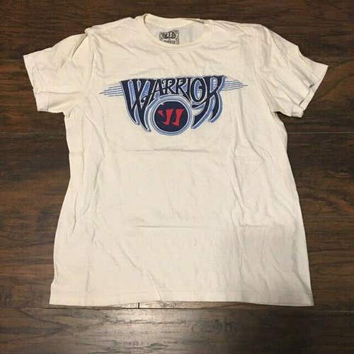 Warrior Sports Hockey Lacrosse Logo white blue felt logo Tee Shirt Size Large