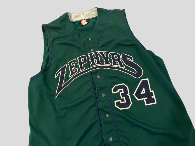 MiLB New Orleans Zephyrs #34 Game Used / Worn Green Vest Wilson Jersey Size 52