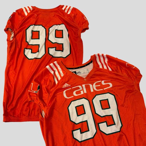 NCAA Miami Hurricanes #99 Team Issued / Used Adidas Football Orange Practice Jersey Size 2XL