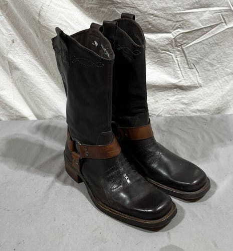Kenneth Cole Reaction Dark Brown Leather Western Style Harness Boots US 11 NEW
