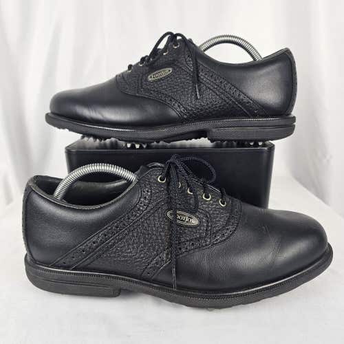 Footjoy Men’s Comfort Black Leather Saddle Pebbled Golf Shoes 57737 Size 9 M
