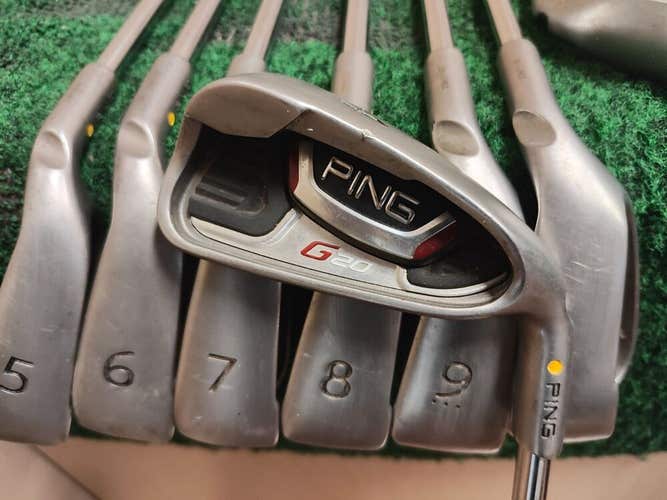 Ping G20 Yellow Dot Golf Iron Set 4-PW,SW Stiff Flex CFS +1 Inch Matching #'s