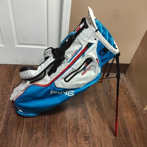 Ping Hoofer 14 Divider Dual Strap Golf Stand Bag Blue/White/Red w Raincover