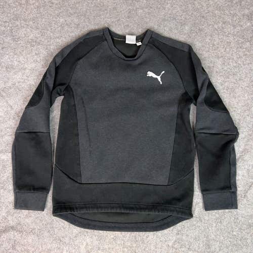 Puma Mens Sweatshirt Small Gray Black Logo Pullover Crew Neck Sweater Dri Sport