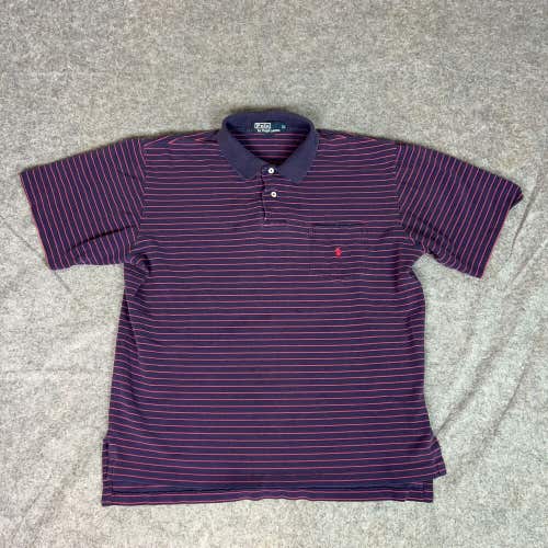Polo Ralph Lauren Mens Polo Shirt Extra Large Red Blue Striped Pony PRL Golf Top