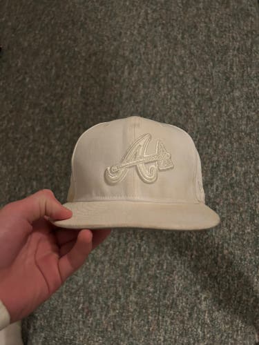 All White Atlanta Braves Fitted Hat